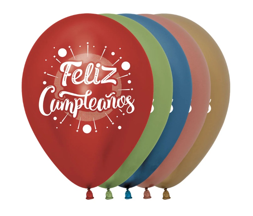 Globo Latex Redondo 2 Caras Feliz Cumpleaños Multicolor Reflex Surtido Sempertex